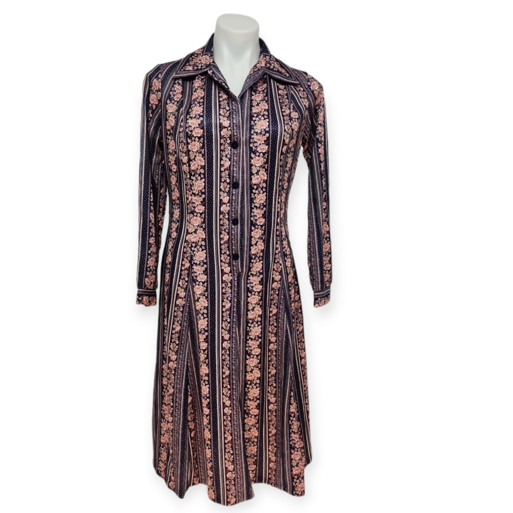 Vintage 70's Mixed Print Shirt Dress